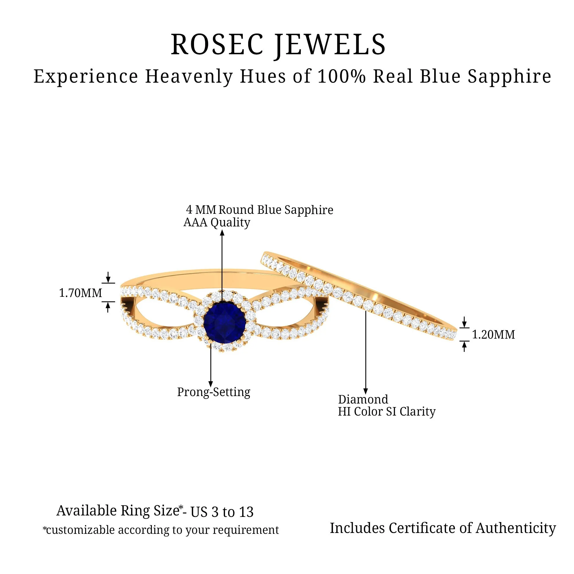 Blue Sapphire Wedding Ring Set with Diamond