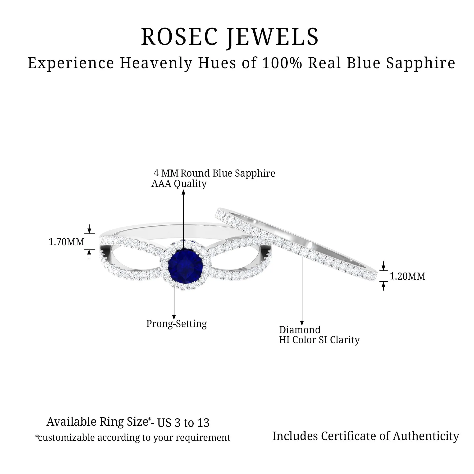 Blue Sapphire Wedding Ring Set with Diamond