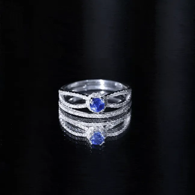 Blue Sapphire Wedding Ring Set with Diamond