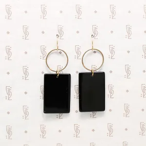 Bold Brass & Onyx Geometric Earrings by Brin