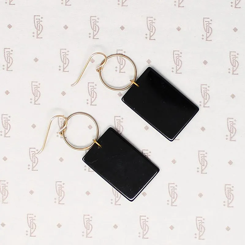 Bold Brass & Onyx Geometric Earrings by Brin