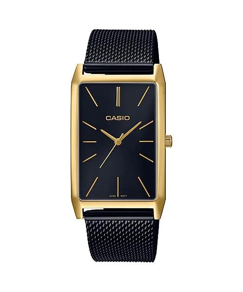 Casio Ladies' Analog Black Ion Plated Stainless Steel Mesh Band Watch LTPE156MGB-1A LTP-E156MGB-1A