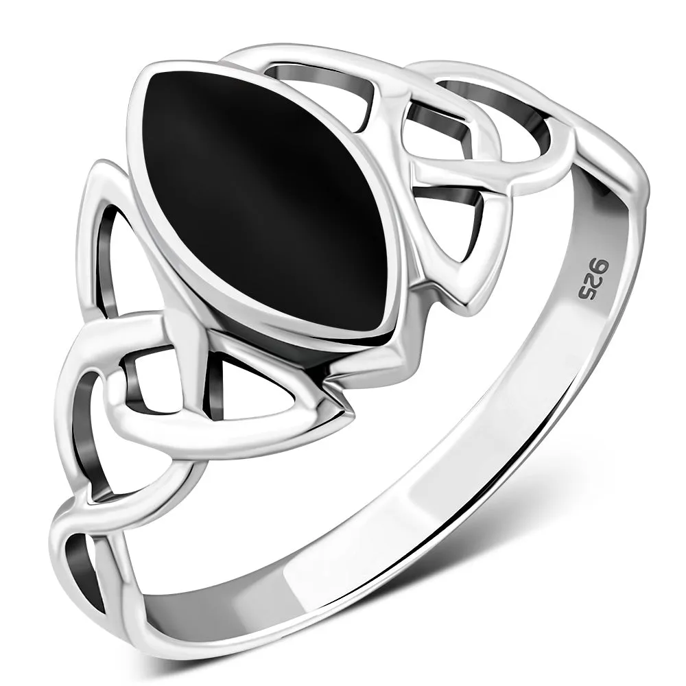 Celtic Knot Sterling Silver Ring w Black Onyx