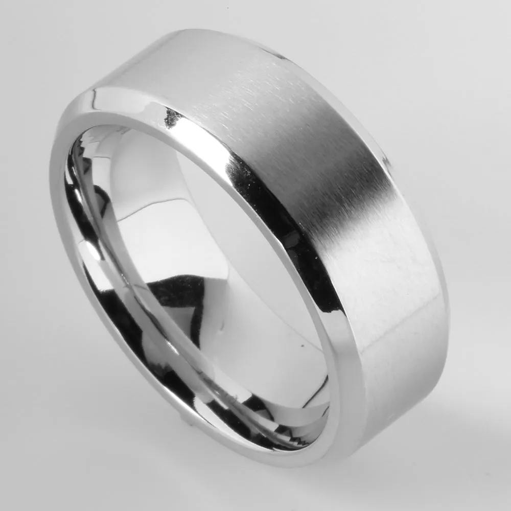 Cobalt Beveled Edge Brushed Wedding Ring 8mm