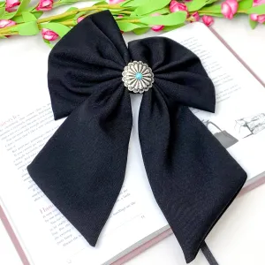 Concho Cutie Fabric Bow Hair Clip in Black