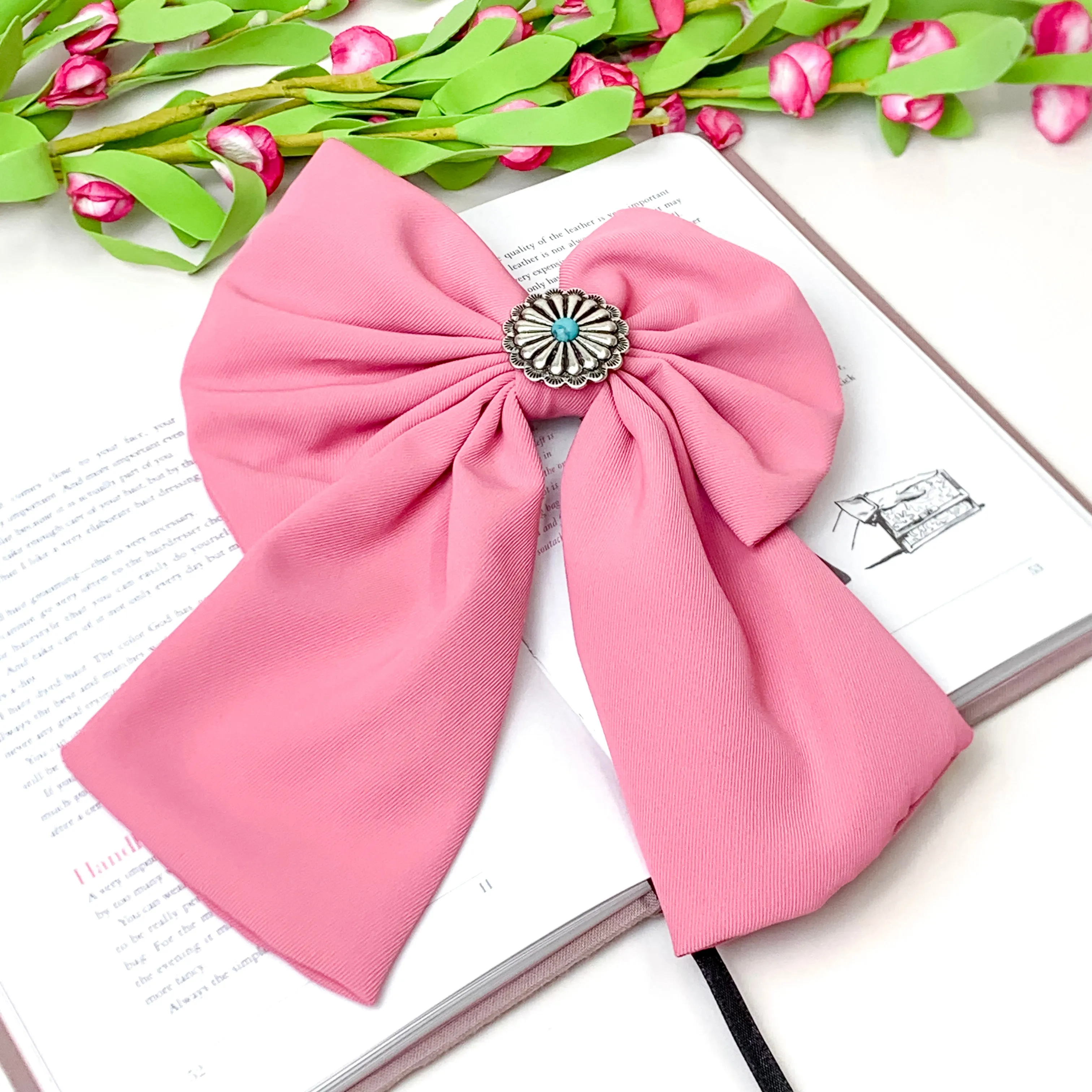 Concho Cutie Fabric Bow Hair Clip in Dusty Pink