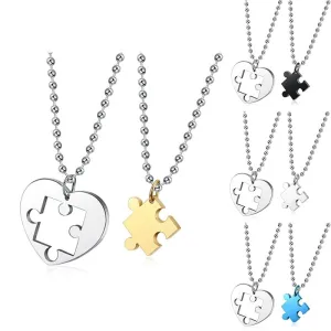 Creative Heart-shaped Puzzle Pendant Necklace Fashion Couple 4-Color Stainless Steel Accessories Romantic Party Jewelry Gift