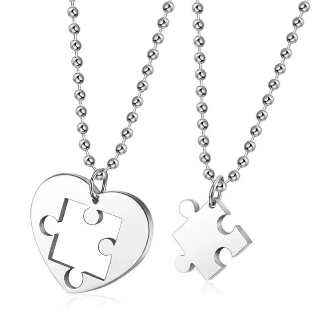 Creative Heart-shaped Puzzle Pendant Necklace Fashion Couple 4-Color Stainless Steel Accessories Romantic Party Jewelry Gift