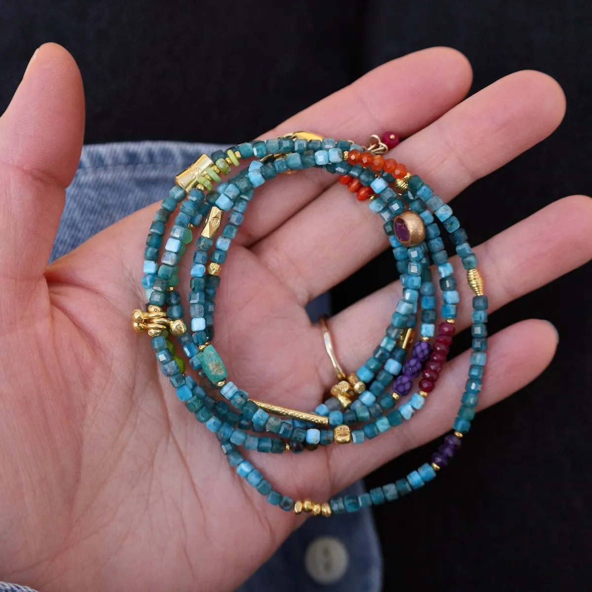 Cubed Apatite Wrap Bracelet & Necklace