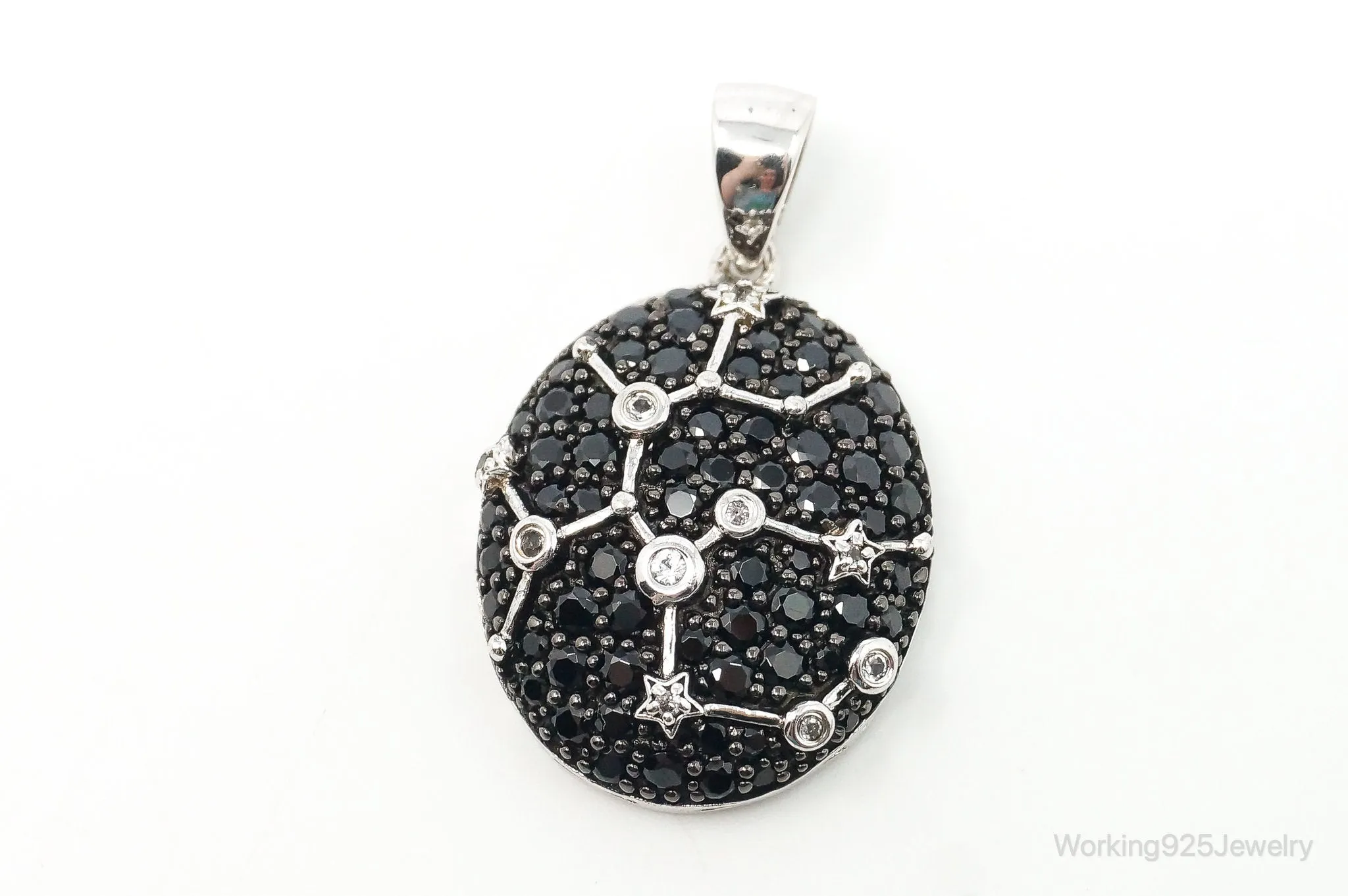 Designer IPS Cubic Zirconia Black Onyx Sagittarius Sterling Silver Pendant