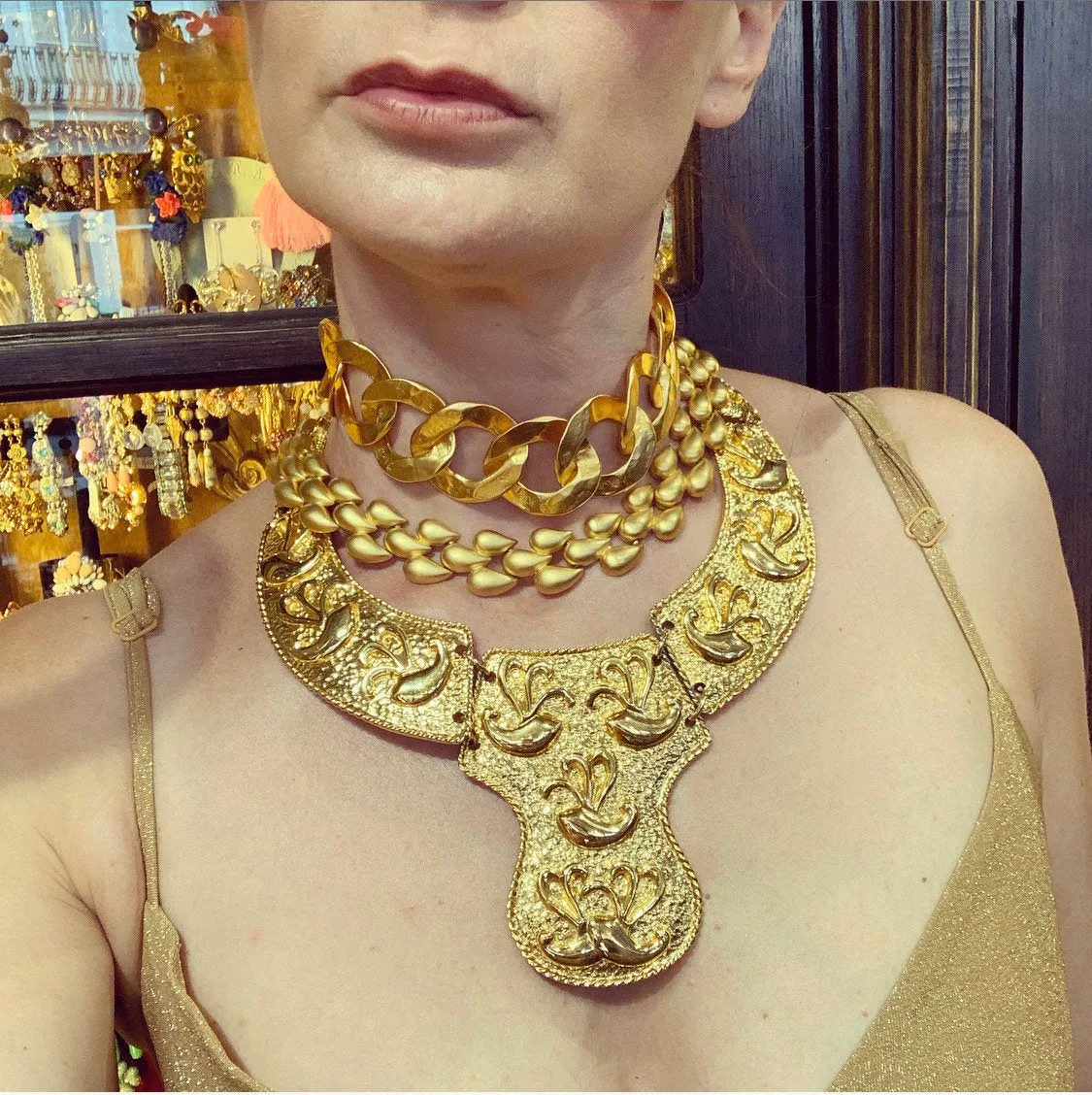 Egyptian Style Bib Gold Necklace by Alexis Kirk