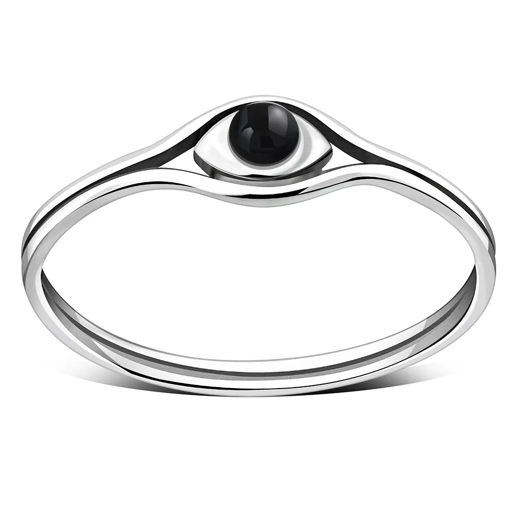 Evil Eye Black Onyx Sterling Silver Ring