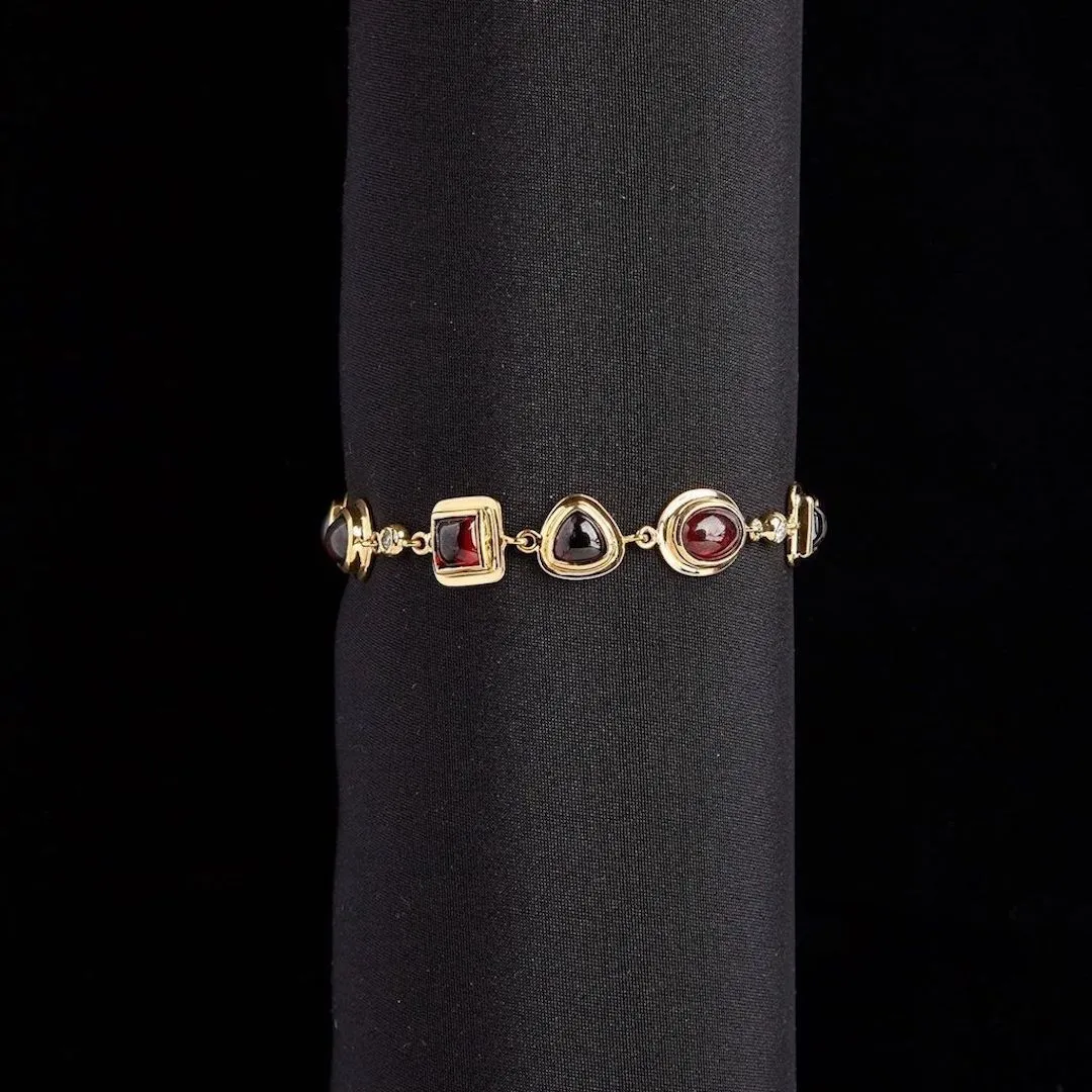 Garnet & Diamond Mosaic Bracelet 18K Gold