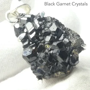 Garnet Pendant, Black Druzy Crystals, 925 Silver, g3