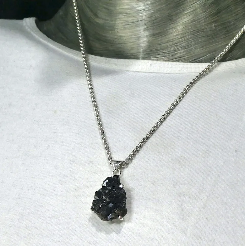 Garnet Pendant, Black Druzy Crystals, 925 Silver, g3