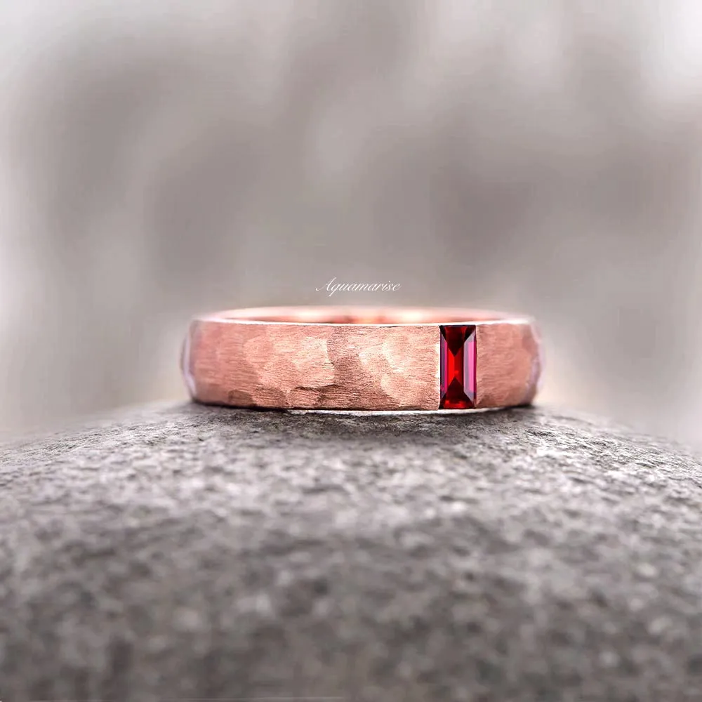 Garnet Wedding Band- 5.5MM 14K Rose Gold Vermeil