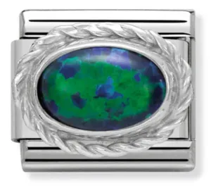 Gemstone: Green Opal Stone Silver Charm