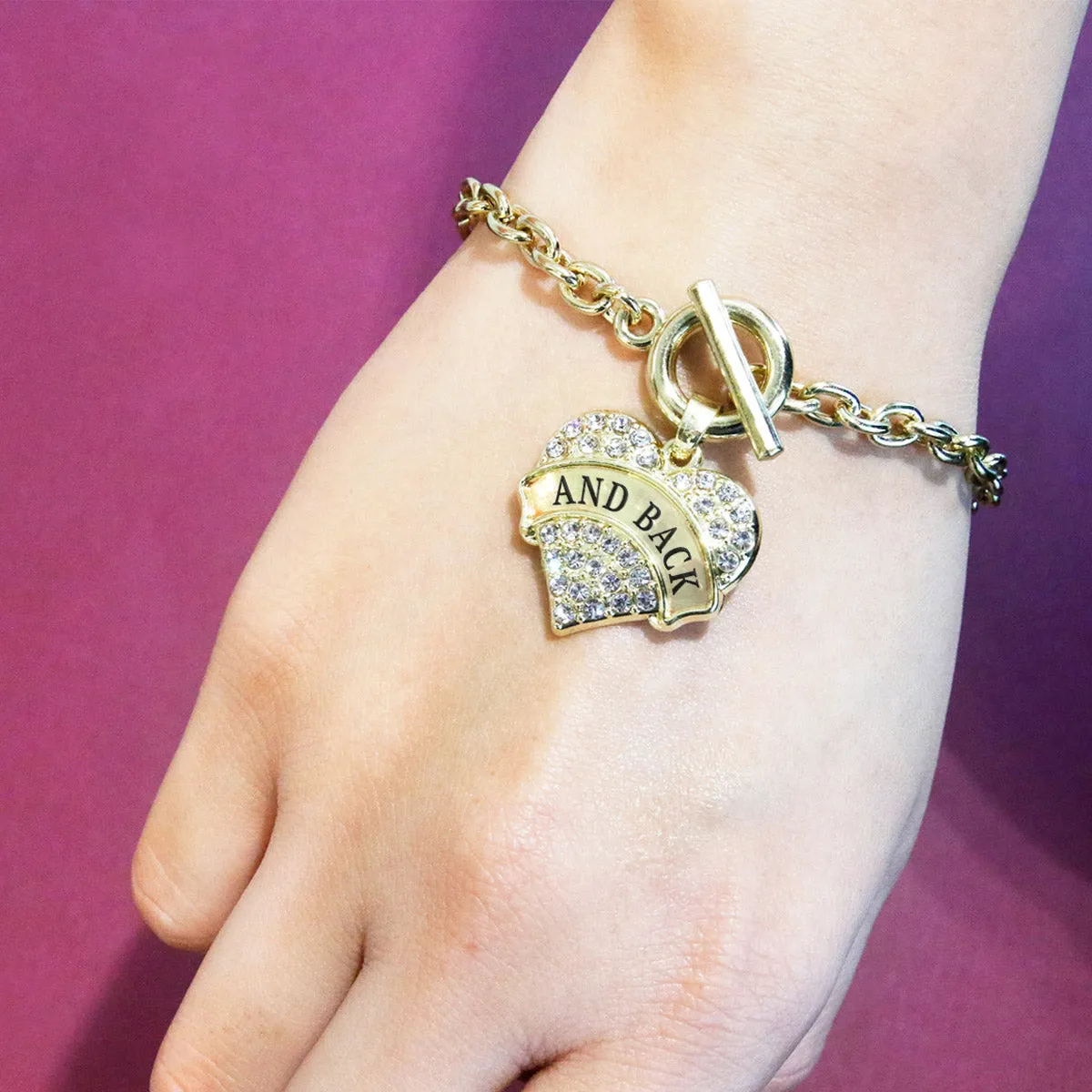 Gold And Back Pave Heart Charm Toggle Bracelet