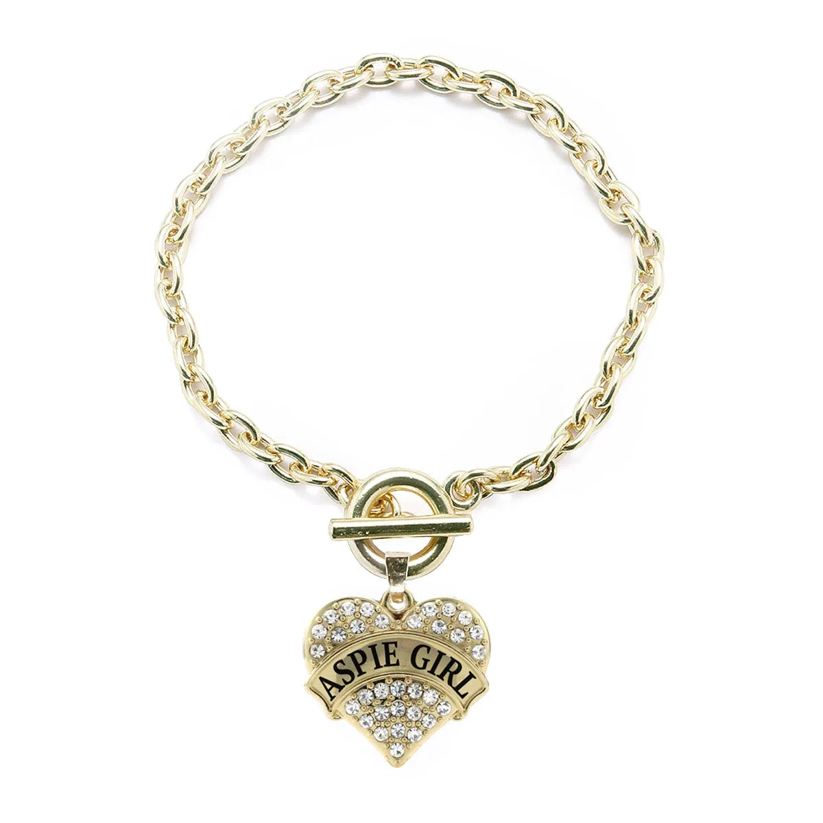 Gold Aspie Girl Pave Heart Charm Toggle Bracelet