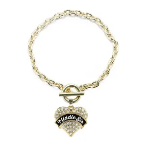 Gold Black and White Middle Sister Pave Heart Charm Toggle Bracelet