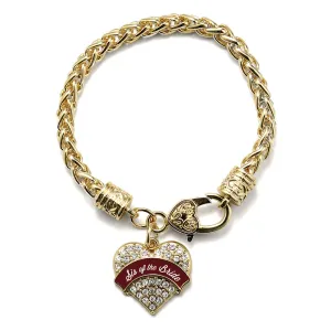 Gold Burgundy Sis of the Bride Pave Heart Charm Braided Bracelet