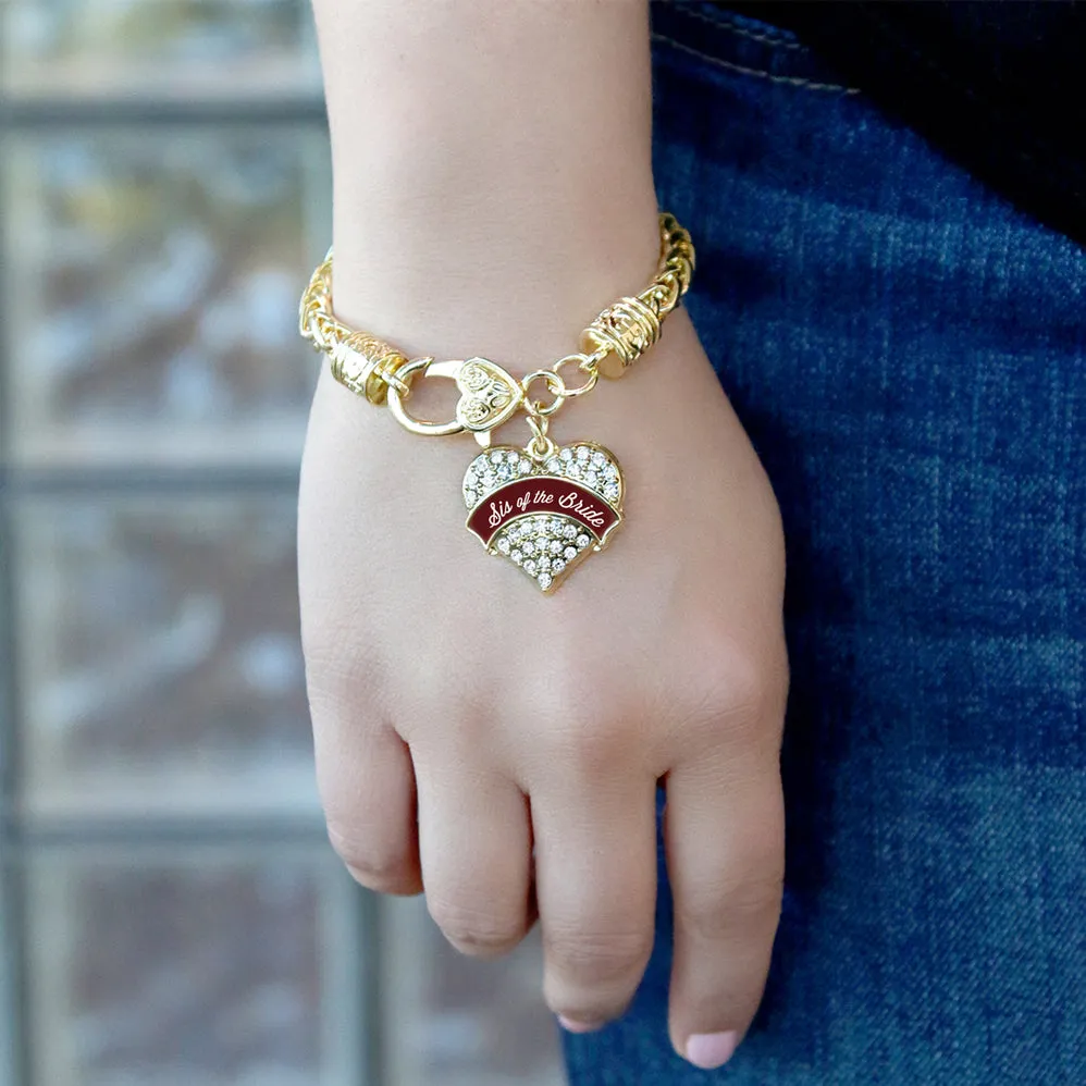 Gold Burgundy Sis of the Bride Pave Heart Charm Braided Bracelet