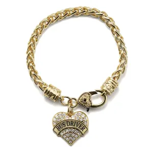 Gold Bus Driver Pave Heart Charm Braided Bracelet