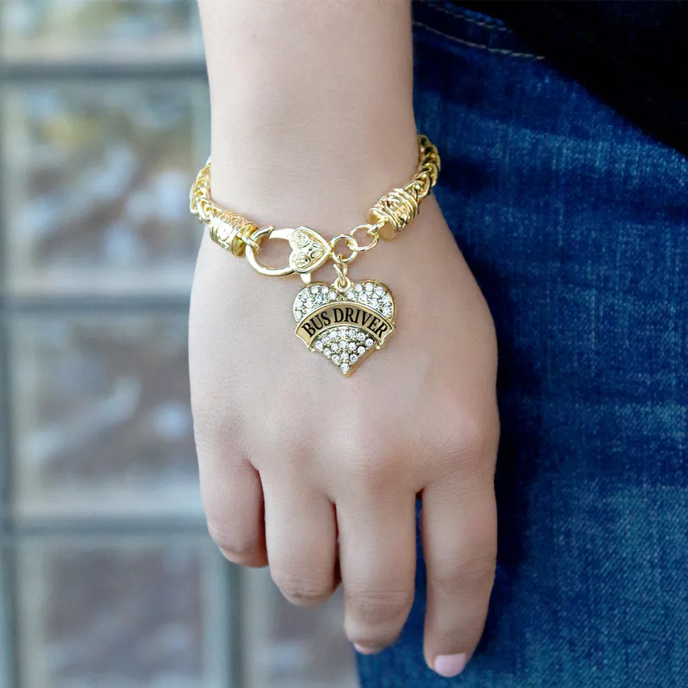 Gold Bus Driver Pave Heart Charm Braided Bracelet