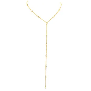 Gold Cubic Zirconia Y Shaped Lariat Necklace