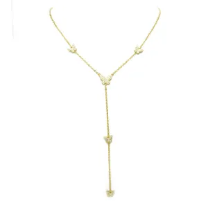 Gold CZ Pave Butterfly Y Shaped Necklace