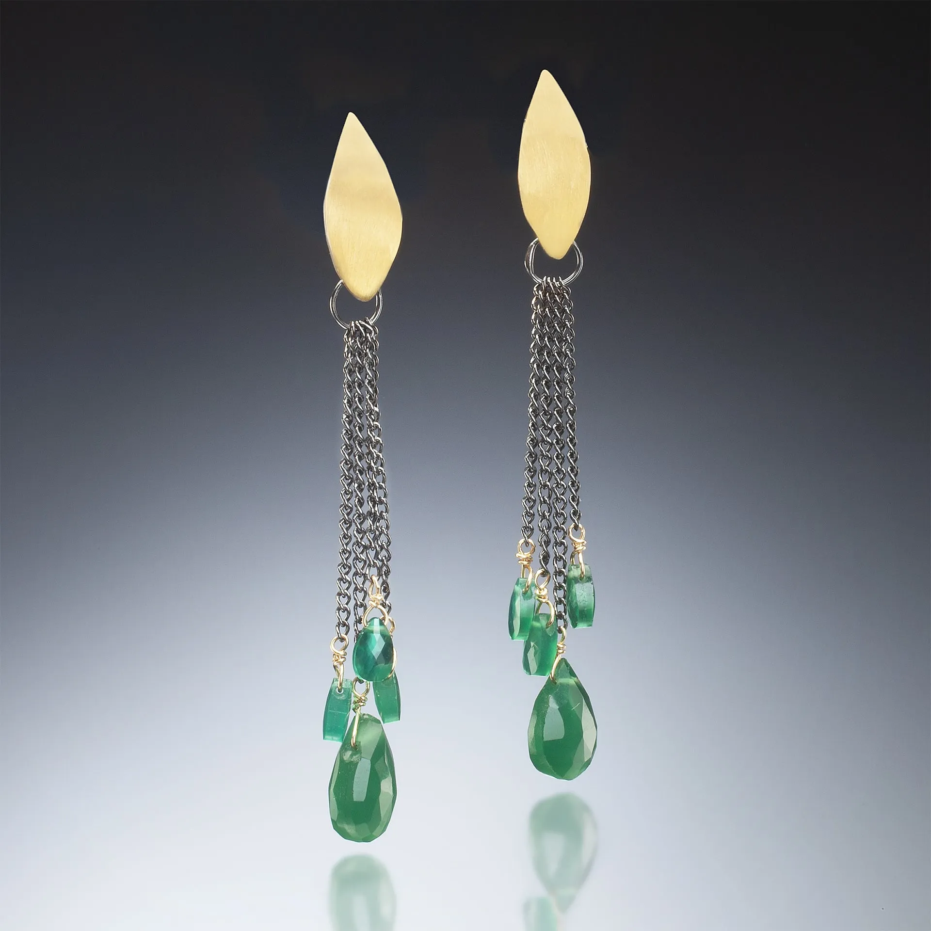 Gold Earrings with Green Drops