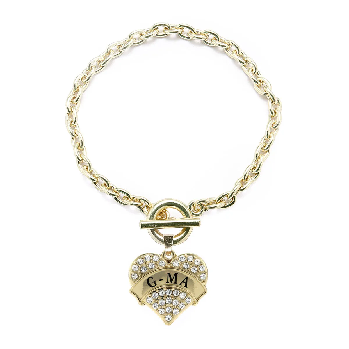 Gold G-ma Pave Heart Charm Toggle Bracelet