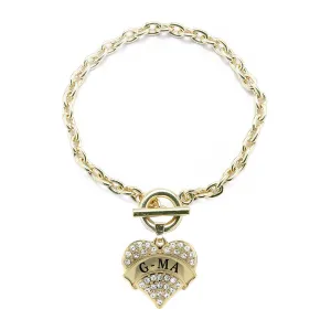 Gold G-ma Pave Heart Charm Toggle Bracelet