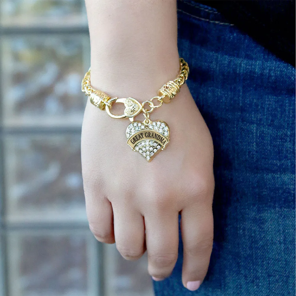 Gold Great Grandma Pave Heart Charm Braided Bracelet