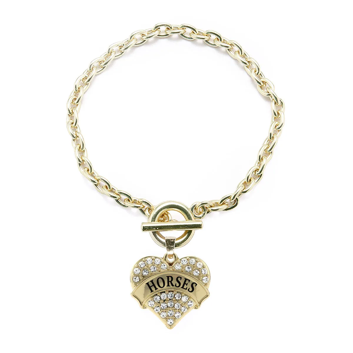 Gold Horses Pave Heart Charm Toggle Bracelet