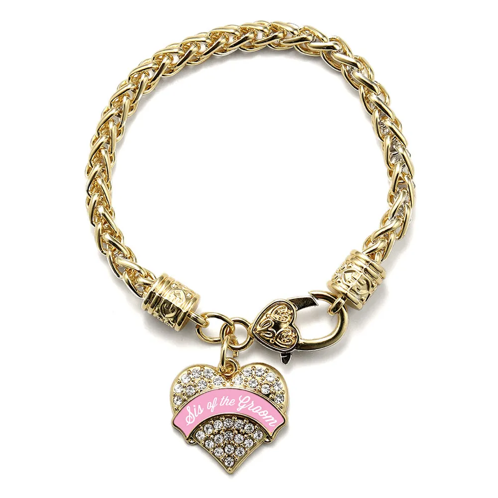 Gold Light Pink Sis of the Groom Pave Heart Charm Braided Bracelet