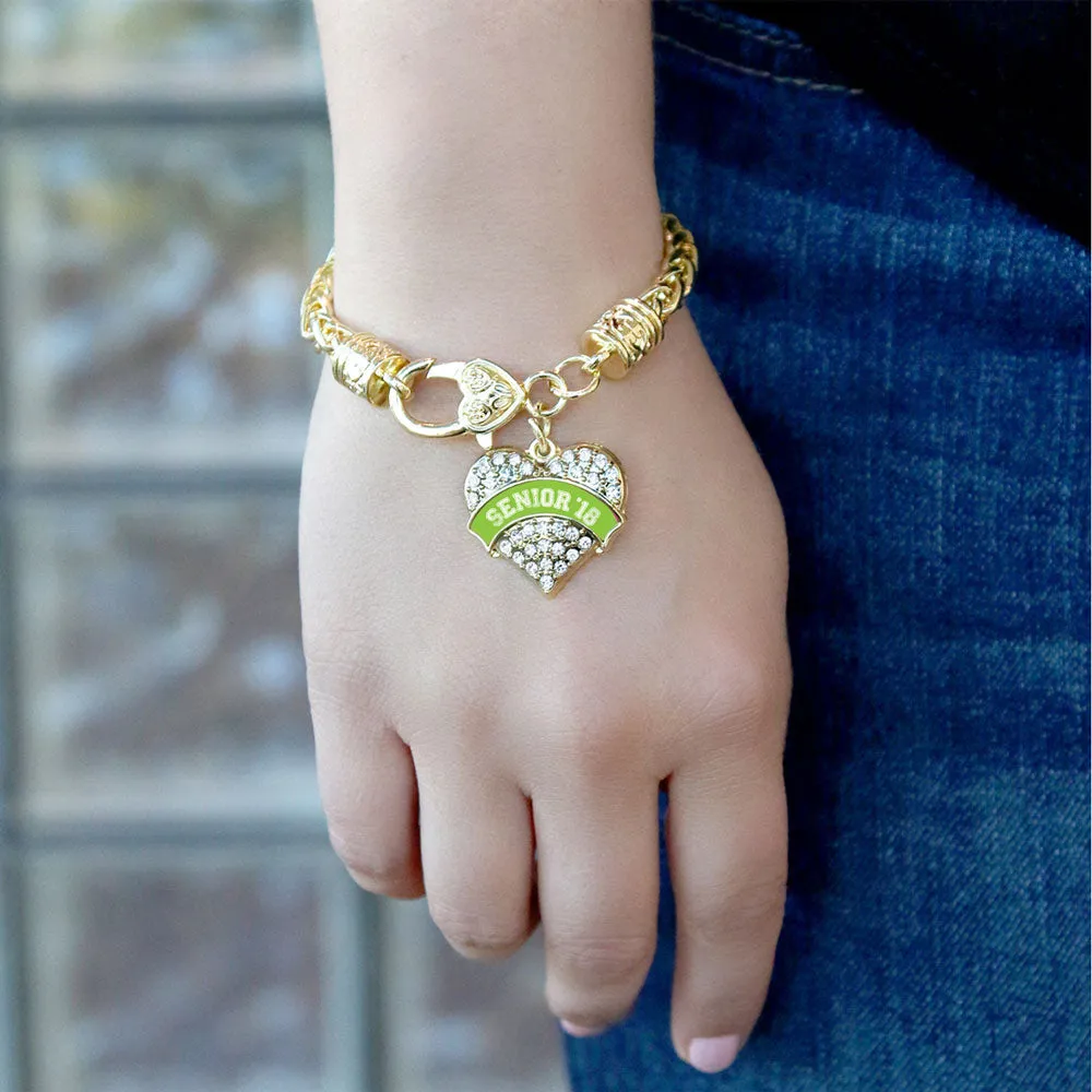 Gold Lime Green Senior 2018 Pave Heart Charm Braided Bracelet