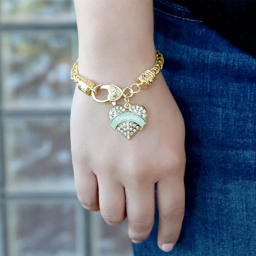 Gold Mint Daughter Pave Heart Charm Braided Bracelet