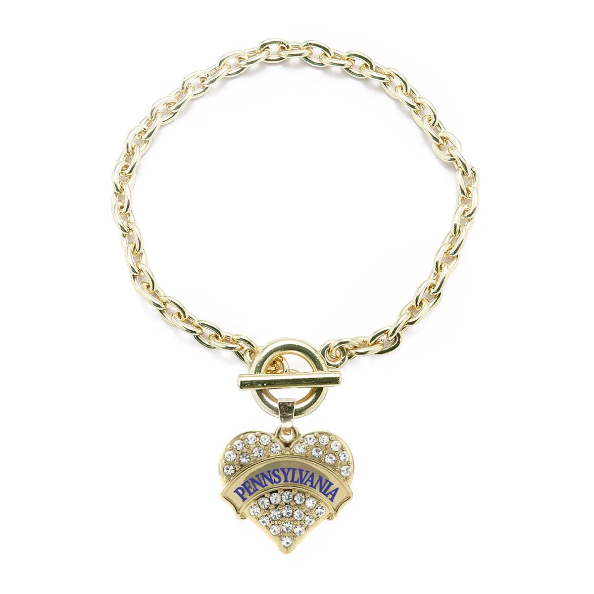 Gold Pennsylvania Pave Heart Charm Toggle Bracelet