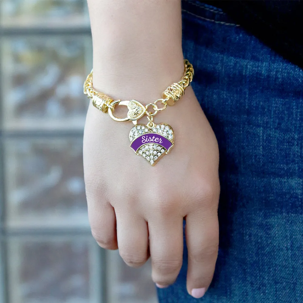 Gold Purple Sister Pave Heart Charm Braided Bracelet