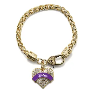 Gold Purple Sister Pave Heart Charm Braided Bracelet