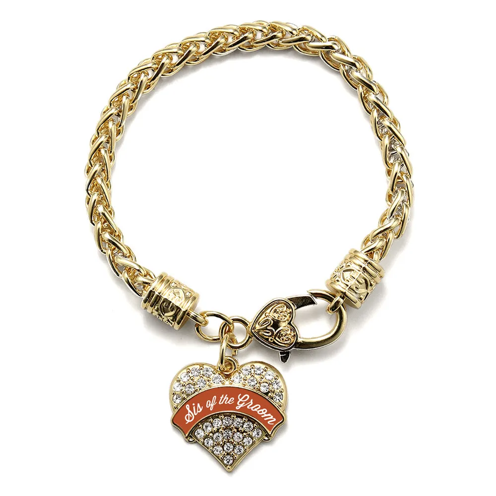 Gold Rust Sis of Groom Pave Heart Charm Braided Bracelet