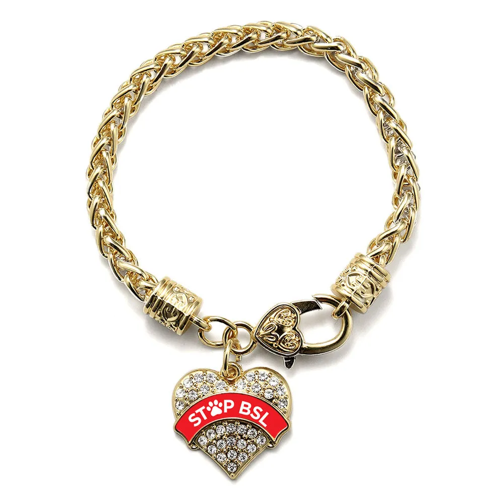 Gold STOP BSL - Red Pave Heart Charm Braided Bracelet