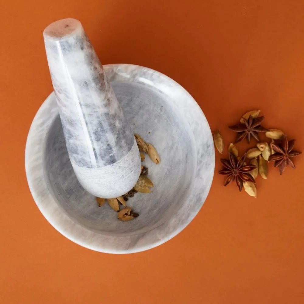 Gray Marble Mortar Pestle