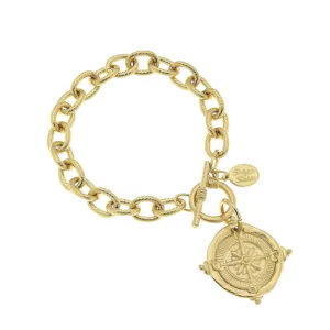 Handcast Gold Compass Intaglio Toggle Bracelet