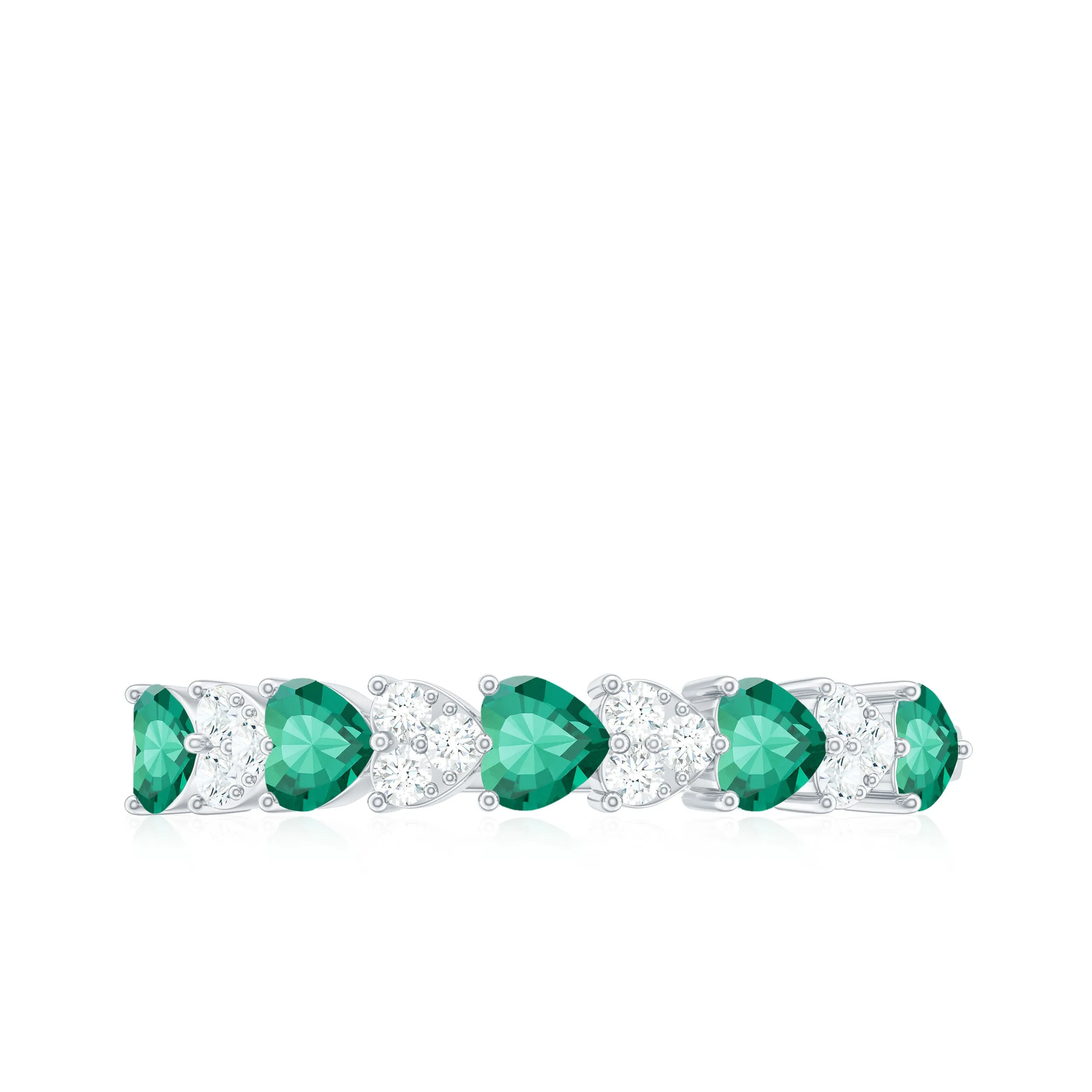 Heart Shape Created Emerald and Diamond Half Eternity Ring