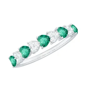 Heart Shape Created Emerald and Diamond Half Eternity Ring