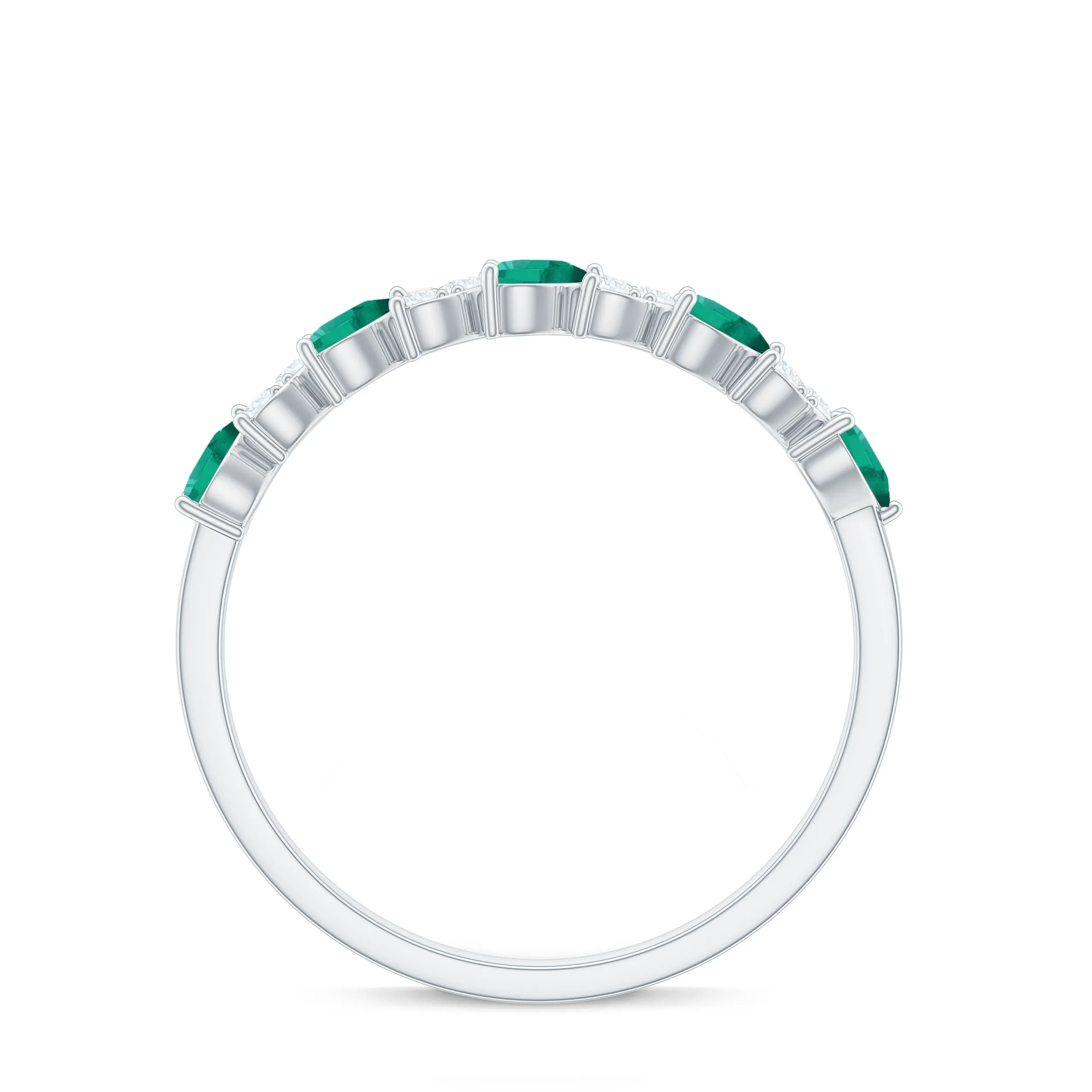 Heart Shape Created Emerald and Diamond Half Eternity Ring