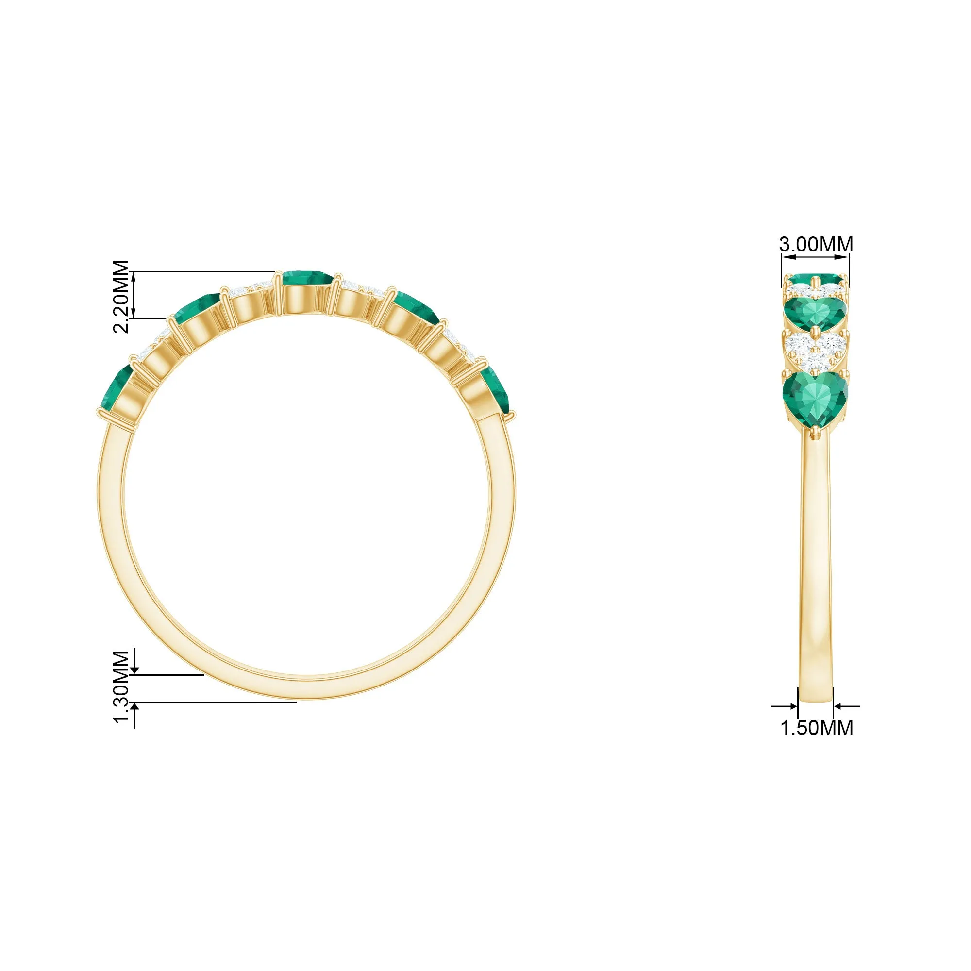 Heart Shape Created Emerald and Diamond Half Eternity Ring