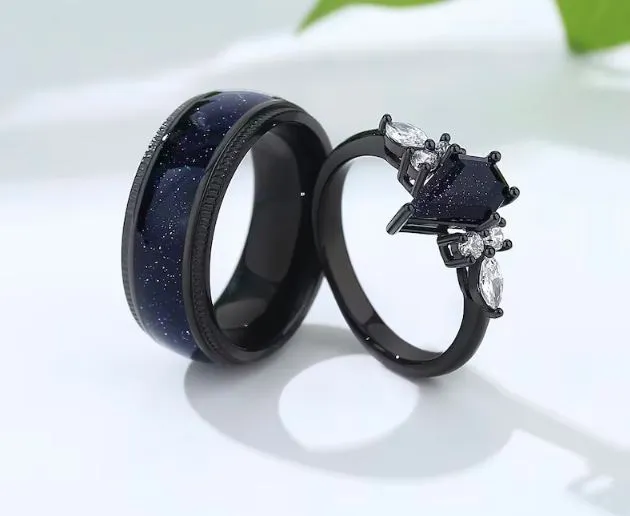 Kite Cut Orion Nebula Ring Set, Matching Couple Rings